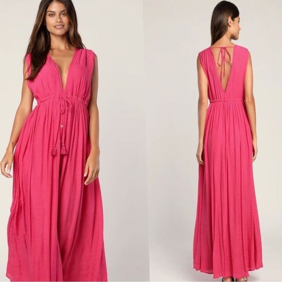 NWT Lulu's Mallorca Moments Pink Maxi Dress Size Large - Picture 1 of 4